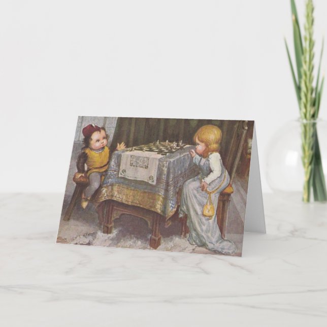 Vintage Children Chess Game Note Card (Front)