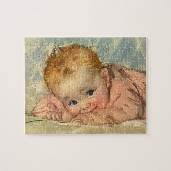 Vintage Children Child Cute Baby Girl On Blanket Jigsaw Puzzle