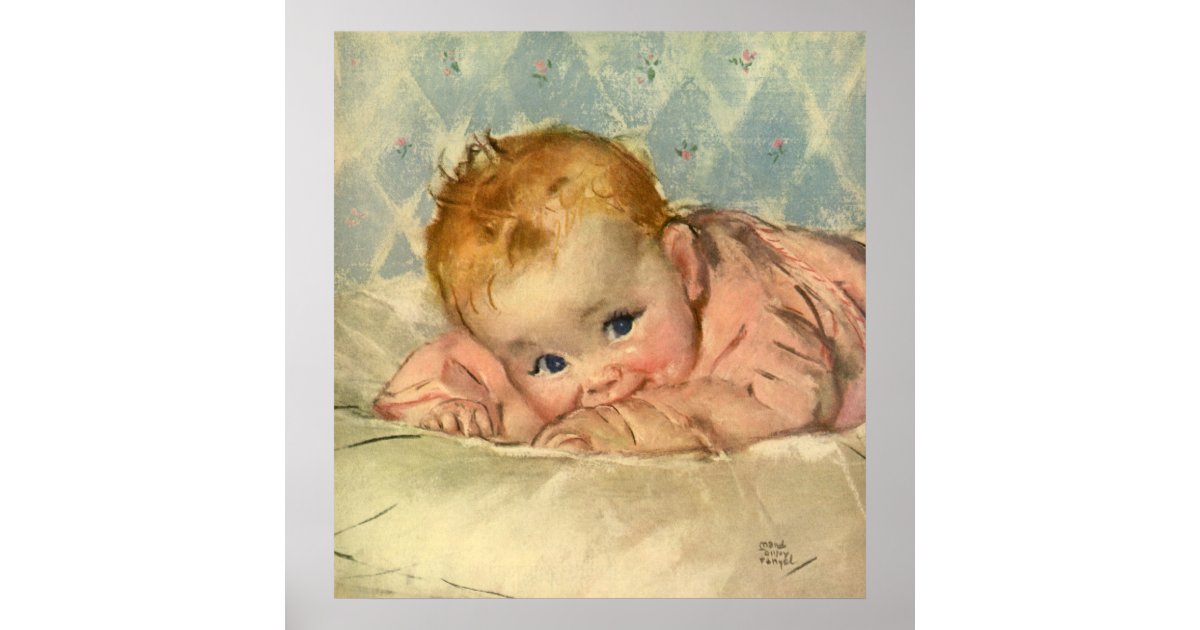 Vintage Children Child Cute Baby Girl On Blanket Poster Zazzle Com