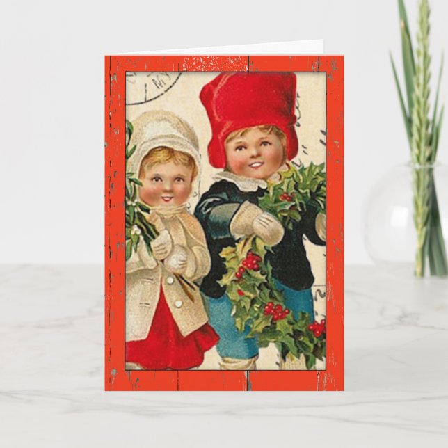 "Vintage Children Christmas Card" Holiday Card (Front)
