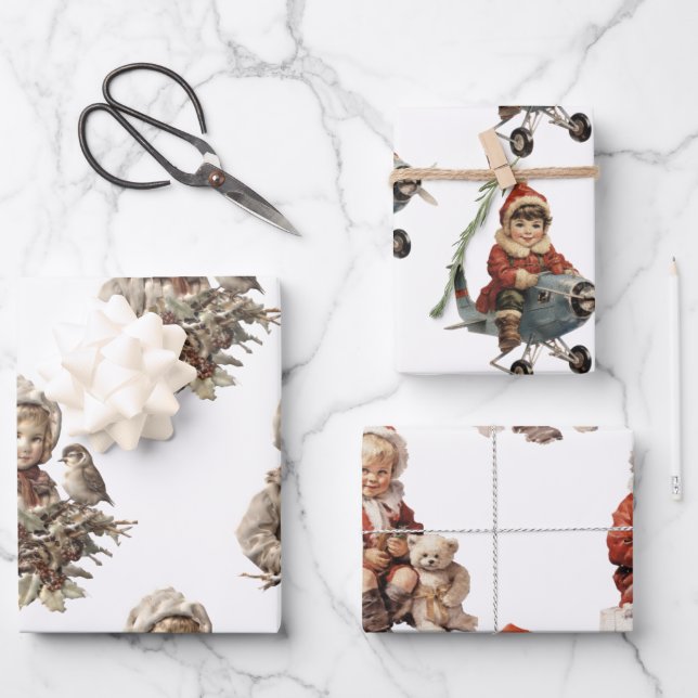 Vintage  Children Christmas  Wrapping Paper Sheets (Front)