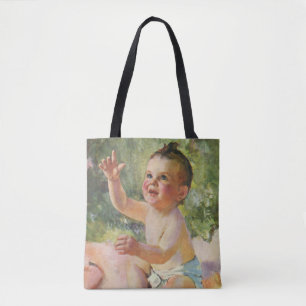 Vintage Children, Cute Baby Girl on a Pink Blanket Tote Bag