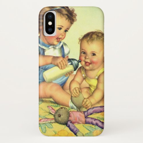 Vintage Children Cute Happy Toddlers Smile Bottle iPhone X Case