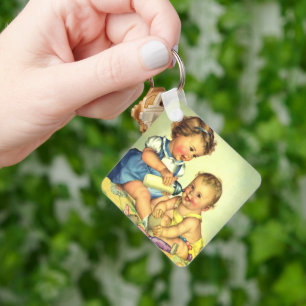 Vintage Children, Cute Happy Toddlers Smile Bottle Keychain