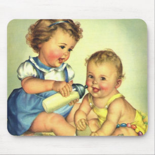 Vintage Children, Cute Happy Toddlers Smile Bottle Mouse Pad
