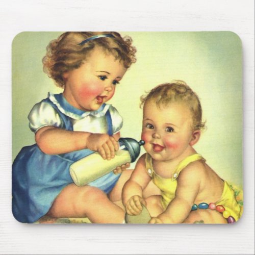 Vintage Children Cute Happy Toddlers Smile Bottle Mouse Pad