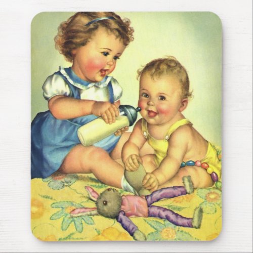 Vintage Children Cute Happy Toddlers Smile Bottle Mouse Pad