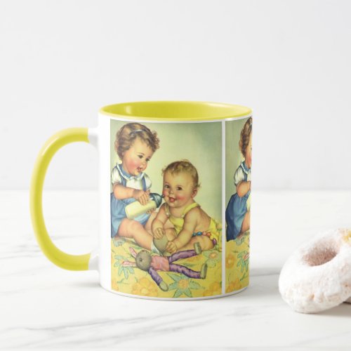 Vintage Children Cute Happy Toddlers Smile Bottle Mug