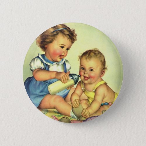 Vintage Children Cute Happy Toddlers Smile Bottle Pinback Button