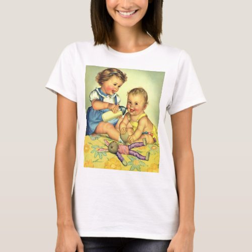 Vintage Children Cute Happy Toddlers Smile Bottle T_Shirt