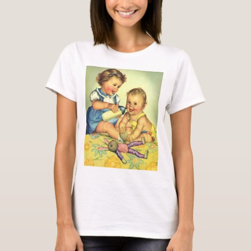 Vintage Children Cute Happy Toddlers Smile Bottle T_Shirt