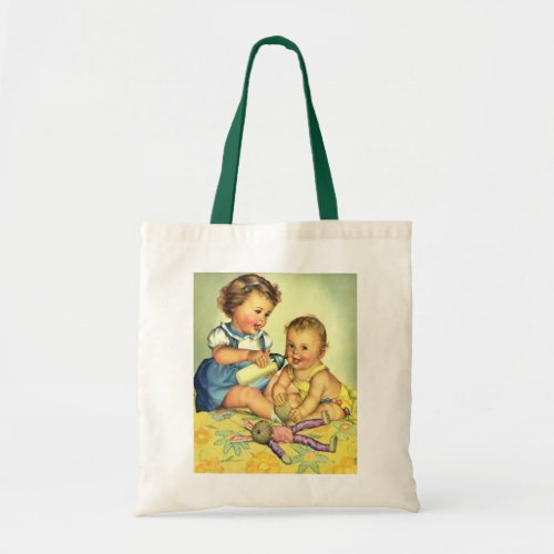 Vintage Children Cute Happy Toddlers Smile Bottle Tote Bag