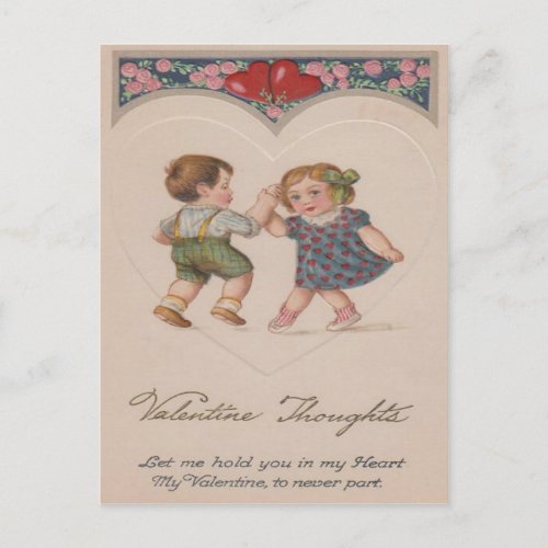 Vintage Children Dancing Playing Hearts Valentine Holiday Postcard