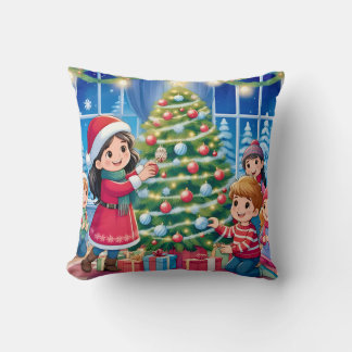 ~VINTAGE Children decorating tree ~ Throw Pillow