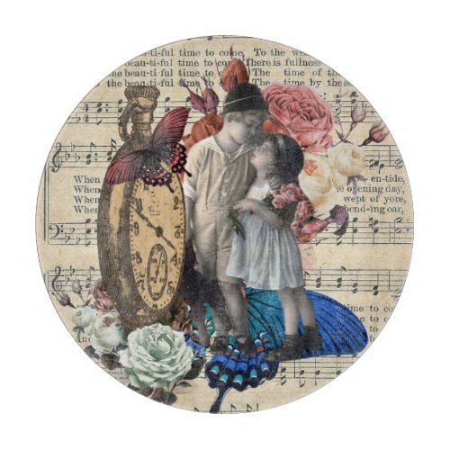 Vintage Children  Floral Collage  Cutting Board