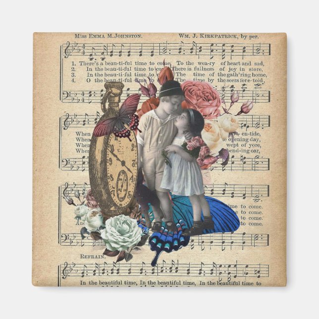 Vintage Children & Floral Collage  Magnet (Front)