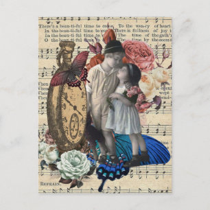 Vintage Children & Floral Collage Postcard