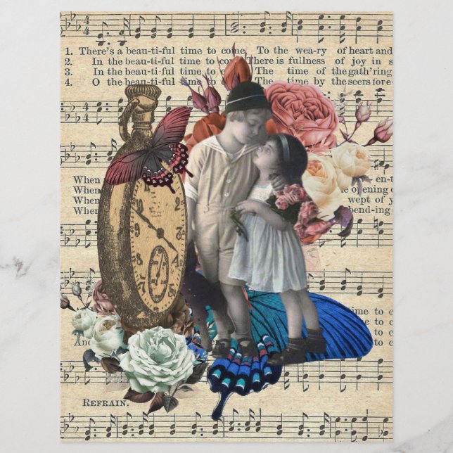 Vintage Children & Floral Collage Scrapbook Paper (Front)