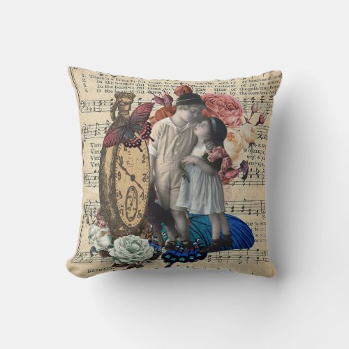 Vintage Children  Floral Collage  Throw Pillow