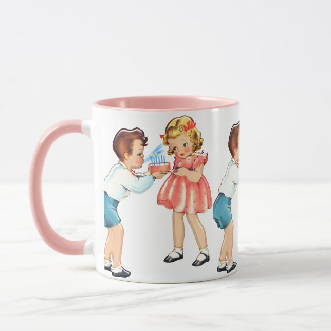 Vintage Children Happy Birthday: Nostalgic  Mug (Left)