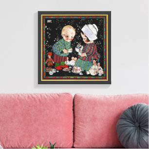 Vintage Children Having a Pretend Tea Party Canvas Print