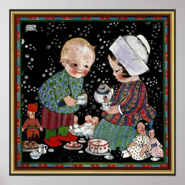 Vintage Children Having a Pretend Tea Party Poster (Front)