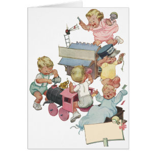 Vintage Children Having Fun Playing w Toy Trains Cards
