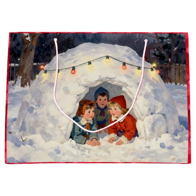 Vintage Children in Snow Fort Large Gift Bag (Front)