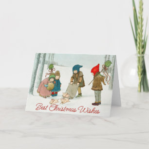 Vintage Children in Snow Holiday Christmas Wishes 