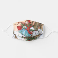 Vintage Children in Snow with Christmas Holly Adult Cloth Face Mask