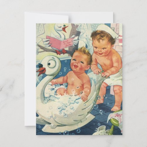 Vintage Children in Swan Bubble Bath Invitation