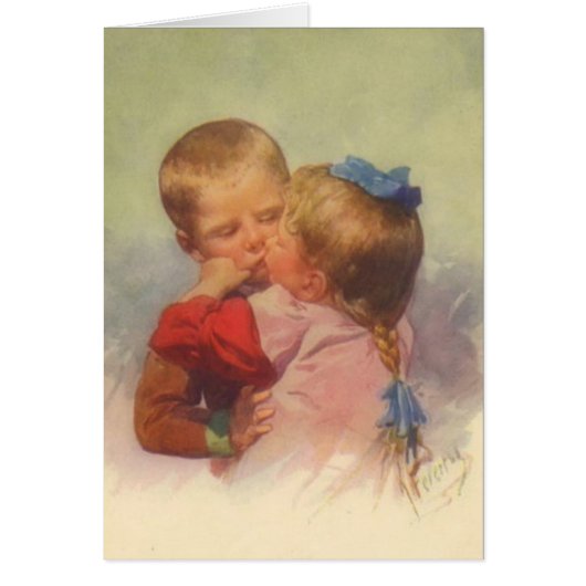 Vintage Children Kissing Art, Karl Feiertag 1910 (Front)
