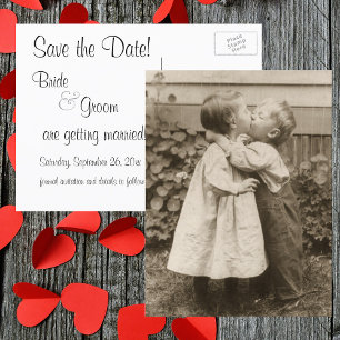 Vintage Children Kissing in a Garden Save the Date Announcement Postcard