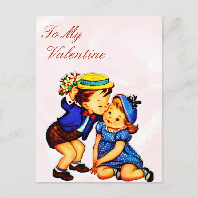 Vintage Children Kissing Valentine's Day Valentine Postcard (Front)