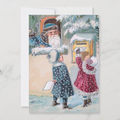 Vintage Children Mailing Letters to Santa in Snow Holiday Card