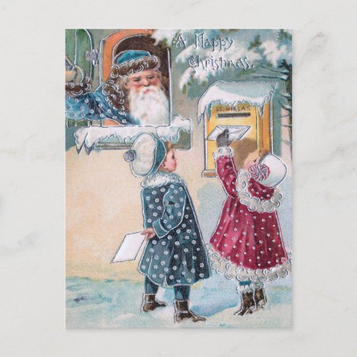 Vintage Children Mailing Letters to Santa in Snow Postcard