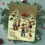 Vintage Children Making a snowman Postcard<br><div class="desc">Vintage Children Making a snowman</div>