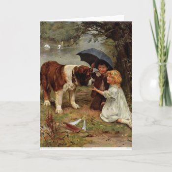 Vintage - Children Meeting To St. Bernard Dog Card by AsTimeGoesBy at Zazzle