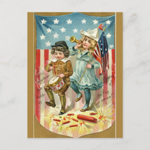 Vintage Children of the Flag With Firecrackers Postcard