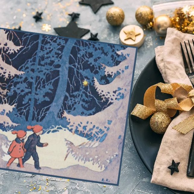 Vintage Children on an Evening Walk in the Snow Holiday Card (Creator Uploaded)