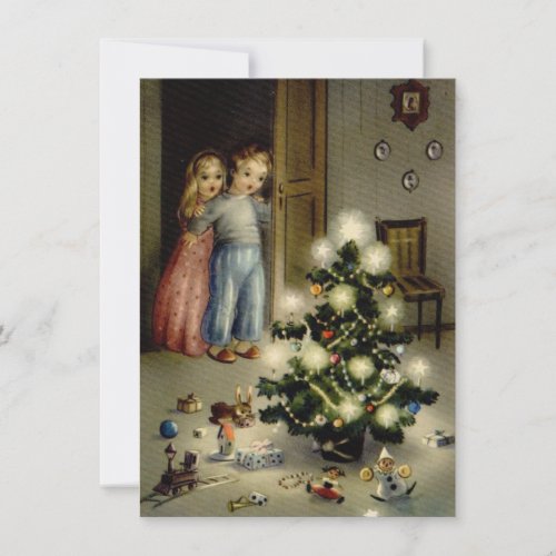 Vintage Children On Christmas Morning Holiday Card