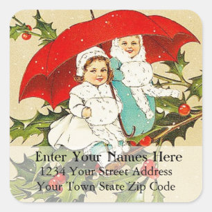 Vintage Children on Holly Christmas Address Label