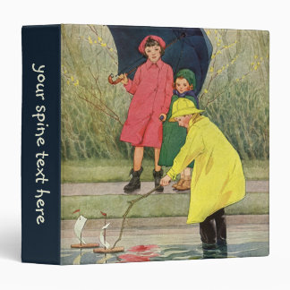Vintage Children Playing in Puddles "A Rainy Day" 3 Ring Binder