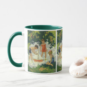 Vintage Children Playing Toy Sailboats Summer Pond Mug