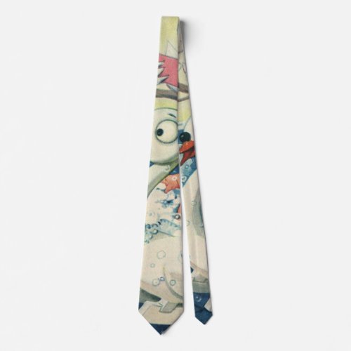 Vintage Children Playing w Bubbles in Swan Bathtub Neck Tie