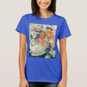 Vintage Children Playing w Bubbles in Swan Bathtub T-Shirt