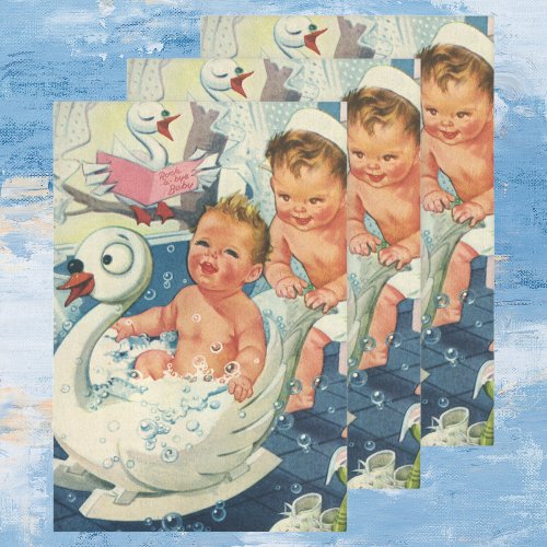 Vintage Children Playing w Bubbles in Swan Bathtub Wrapping Paper Sheets