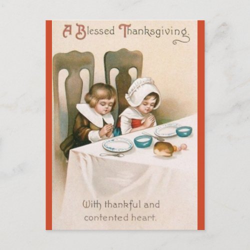 Vintage Children Praying Before Meal Thanksgiving Postcard