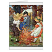 Vintage - Children Raking Fall Leaves, (Front)
