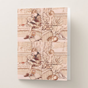 Vintage Children Reading cottagecore Pocket Folder